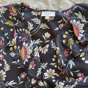 LOFT Floral Blouse with Red and Yellow Highlights